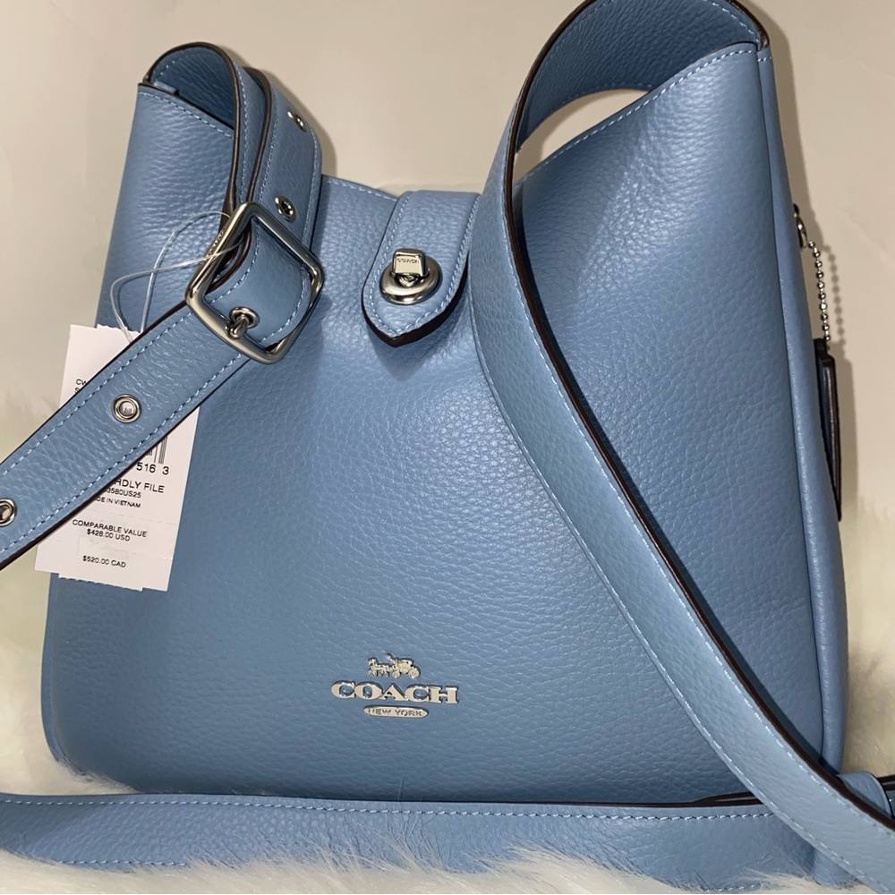 COACH Pebbled Leather Shoulder Bag in Light Blue